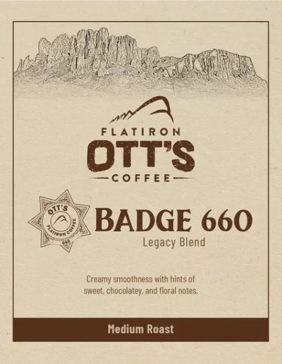 Ott's Flatiron Coffee Badge 660 Label