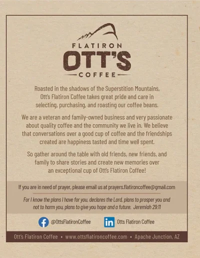 Ott's Flatiron Blend Coffee Label back