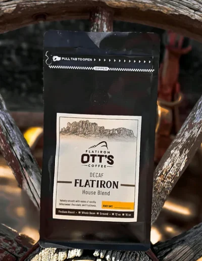 Ott's Flatiron Decaf Coffee bag Arizona Wagon Wheel