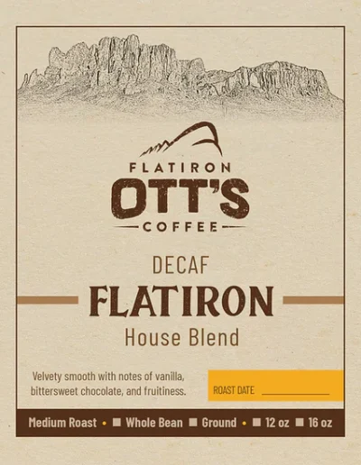 Ott's Flatiron Decaf Coffee label back