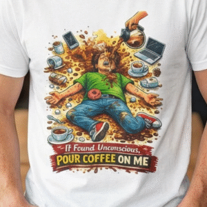 Coffee Tee — "If Found Unconscious, Pour Coffee On Me" Graphic Unisex T-Shirt