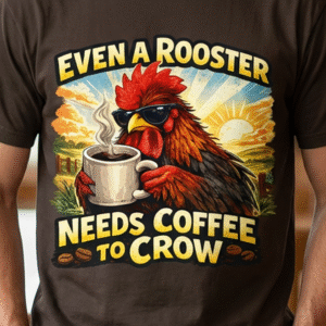 Coffee Rooster T-Shirt — "Even a Rooster Needs Coffee to Crow" Graphic Tee