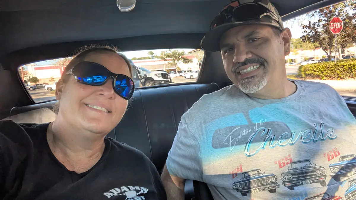 Maker's founder Jimmy and his wife Mandy enjoying a beautiful Sunday cruise in a classic 1966 Chevelle.
