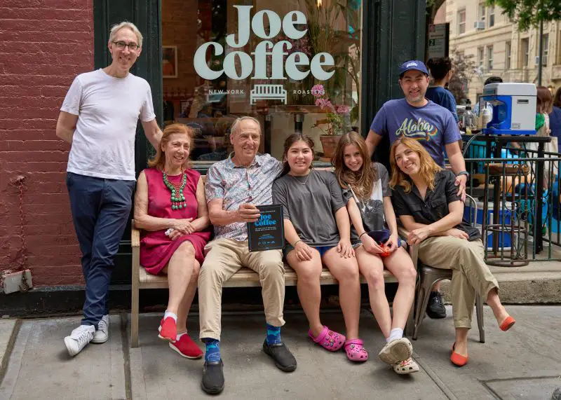 The founders of Joe Coffee with their family on the 20th anniversary of the company.