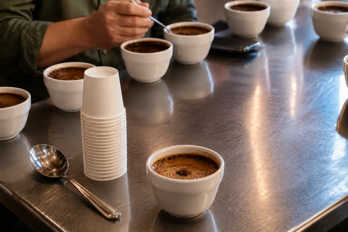 specialty-coffee-cupping-and-quality-control Coffee professionals evaluating specialty coffee quality